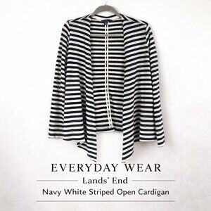 Lands’ End Navy White Stripe Open Cardigan Cotton Blend Petite M